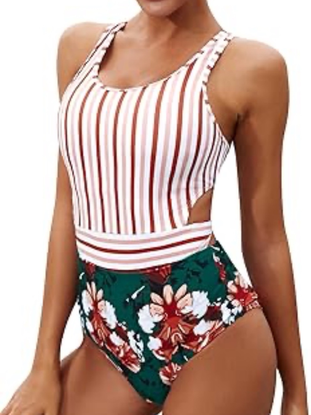 MOLYBELL Women's one piece bathing suit. Size: Med. rust color stripes.